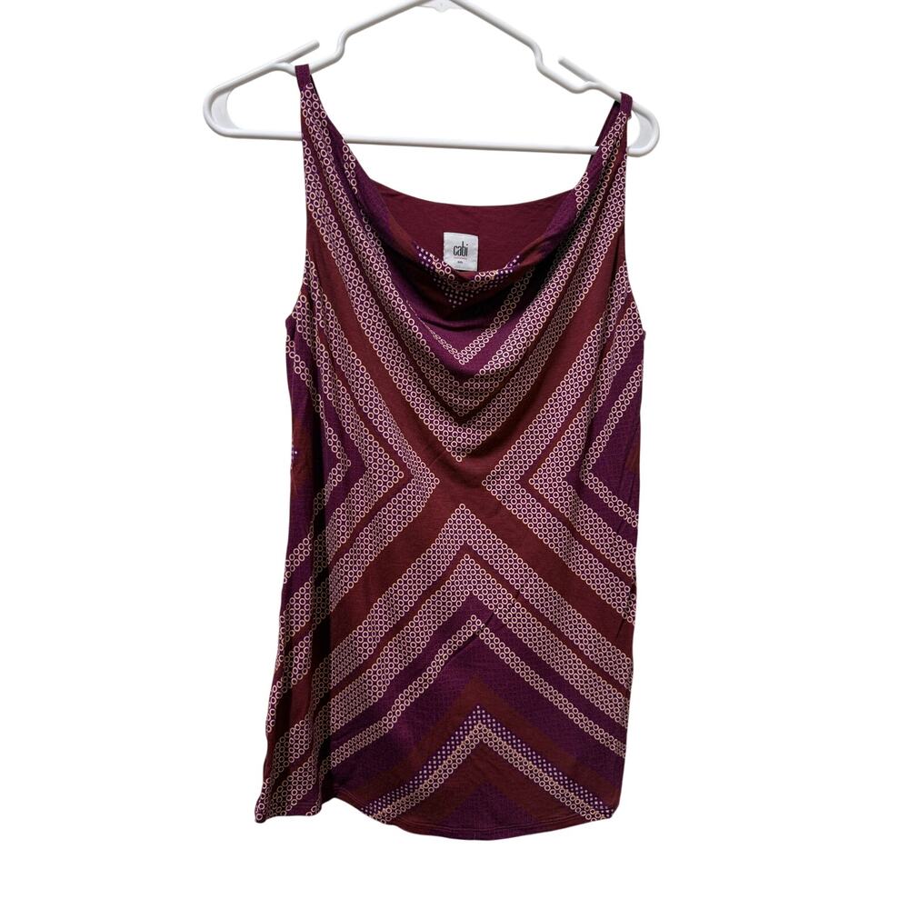 CAbi Style 3084 Drape camisole lined tank maroon/white geometric print sz Small